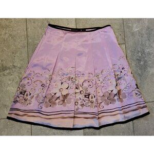 Pastel Purple Brown Floral 100% Silk Pleated ALine Skirt Sz 8 Feminine Fairy